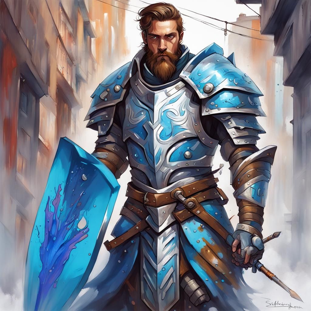 Paladin in Silver Armor, Graffiti Art Style