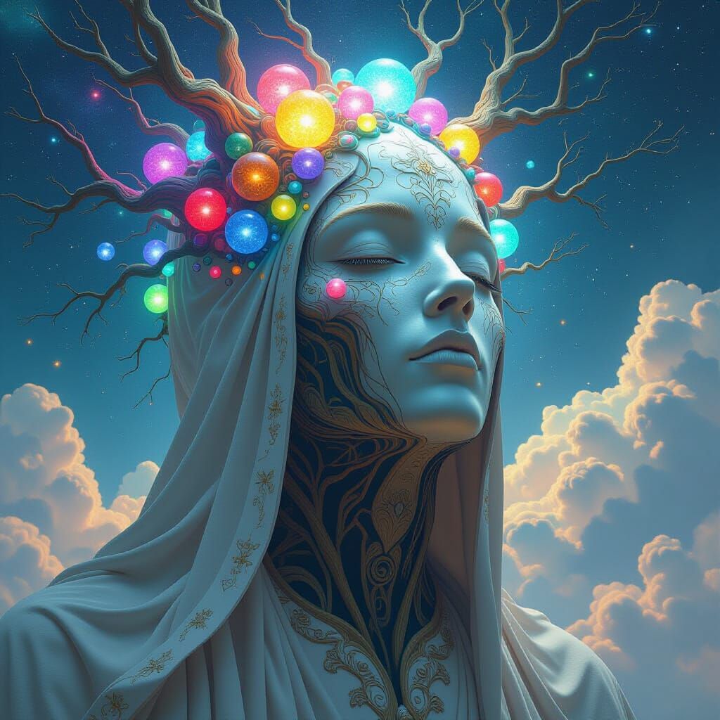 Surreal Cosmic Head with Glowing Veins