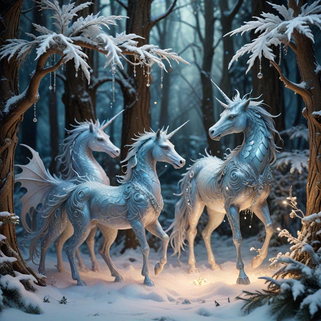 Whimsical Winter Wonderland of Unicorns and Mythical Creatur...