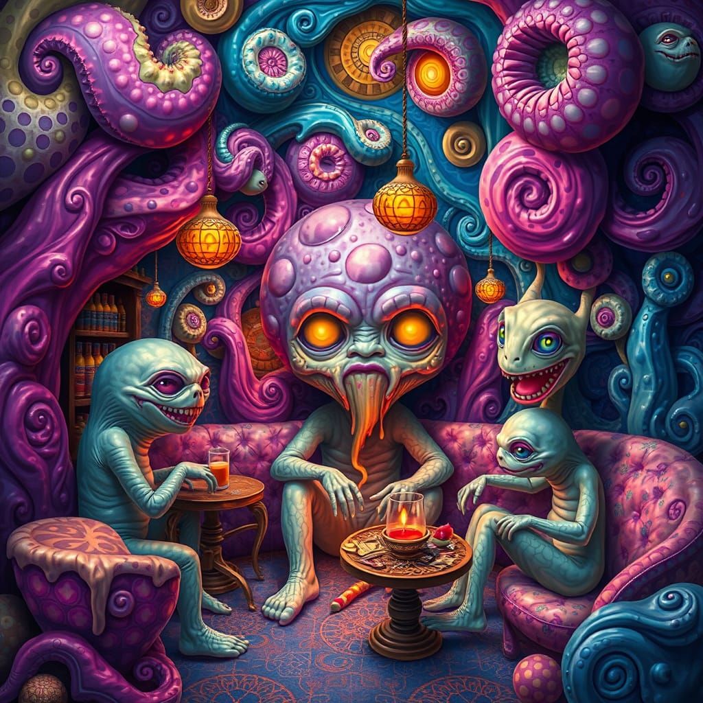 Melting Person in Surreal Utopia as Oil Painting