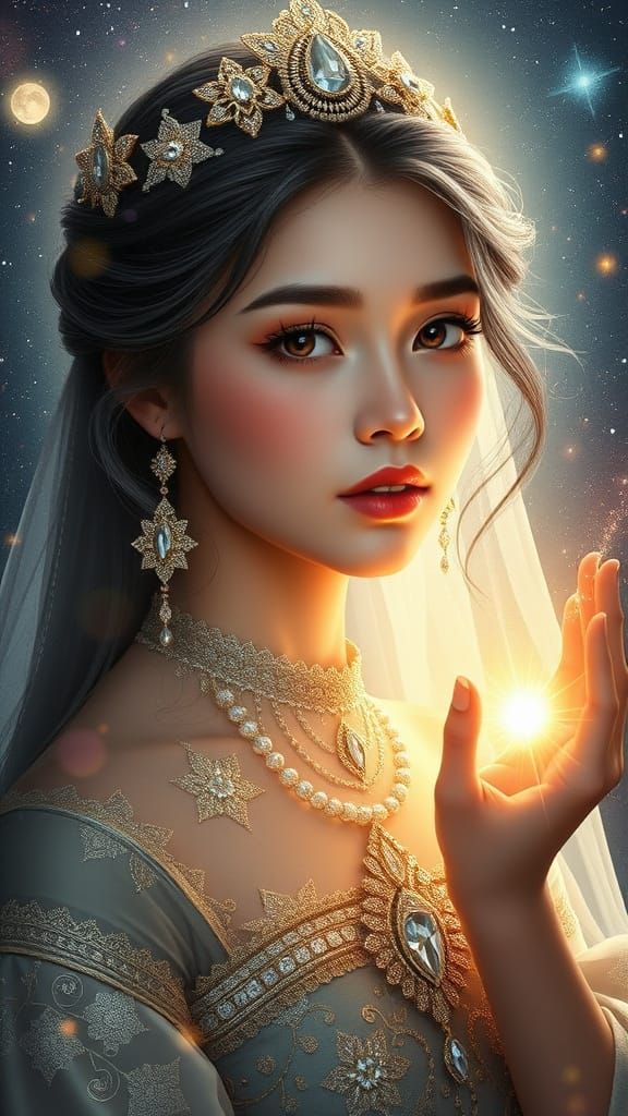 Golden Haired Girl with Cosmic Energy, Hyperdetailed Art