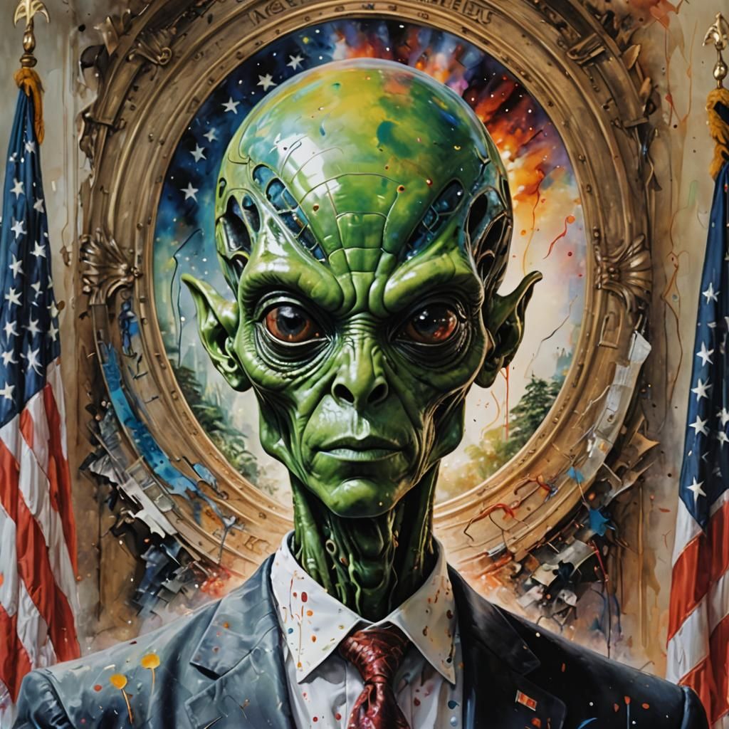 Alien President Official Portrait in Oval Office