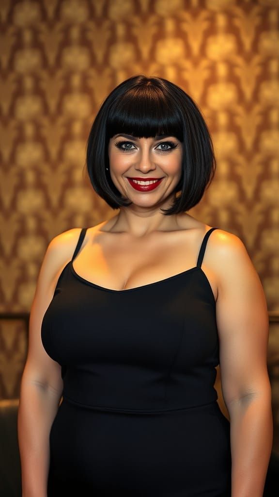 Elegant Pin-Up Woman with Sultry Smoky Eyes and Rich Pattern...