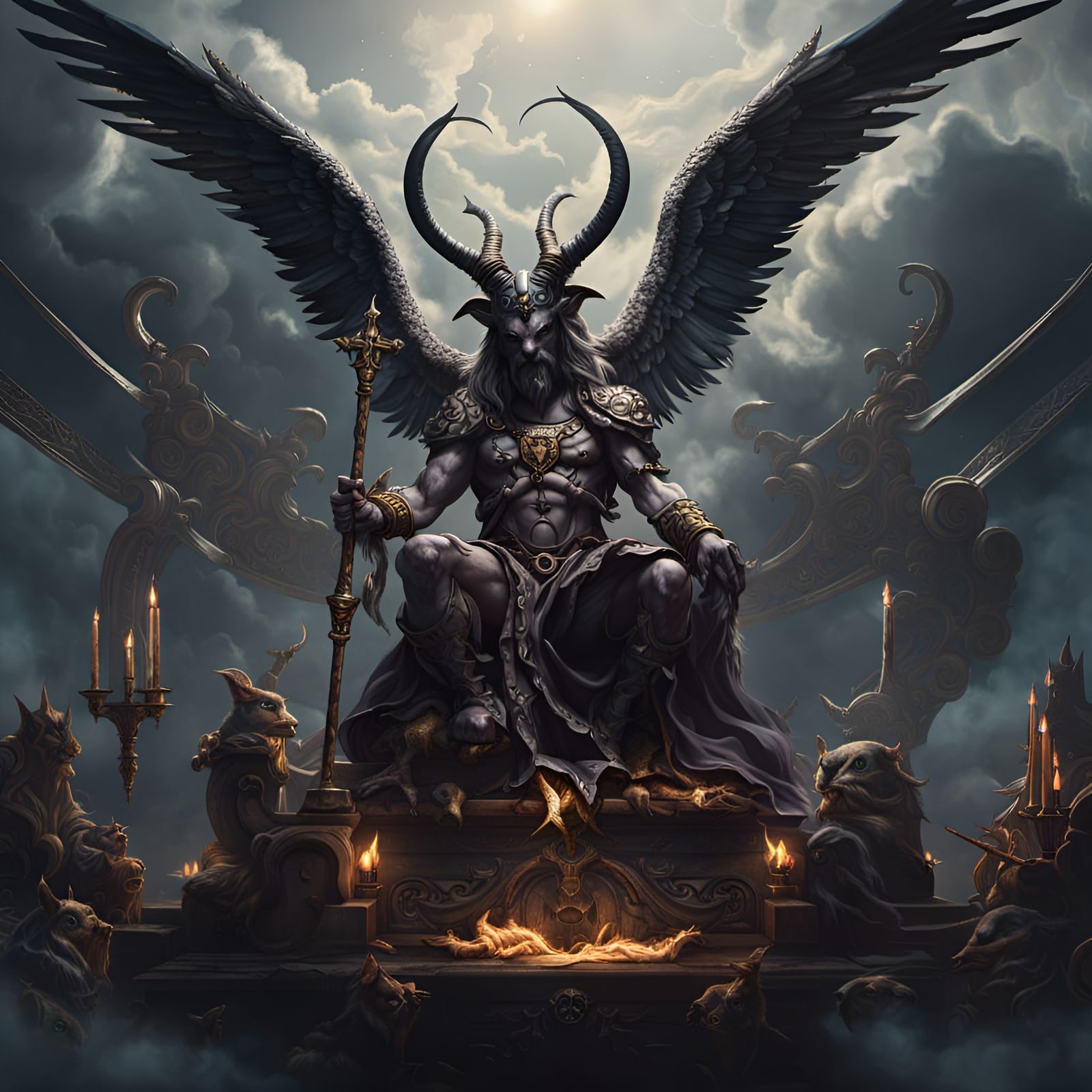 Baphomet Floats in Sky: Dark Fantasy Concept Art