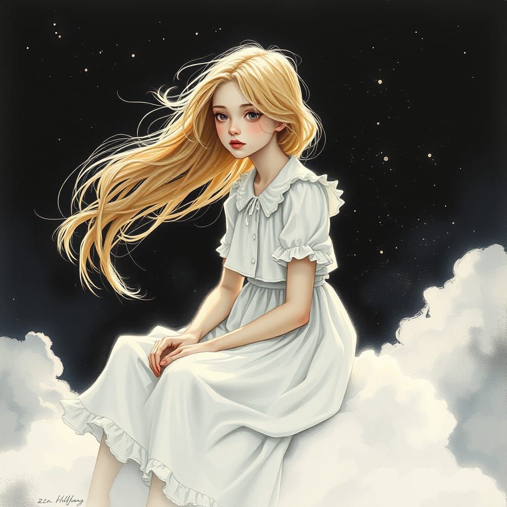 Angel of Serenity in a Dreamlike Night Sky