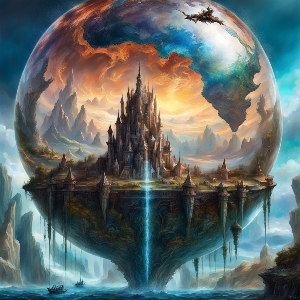 Crystal Earth Globe over Atlantis: Digital Matte Painting