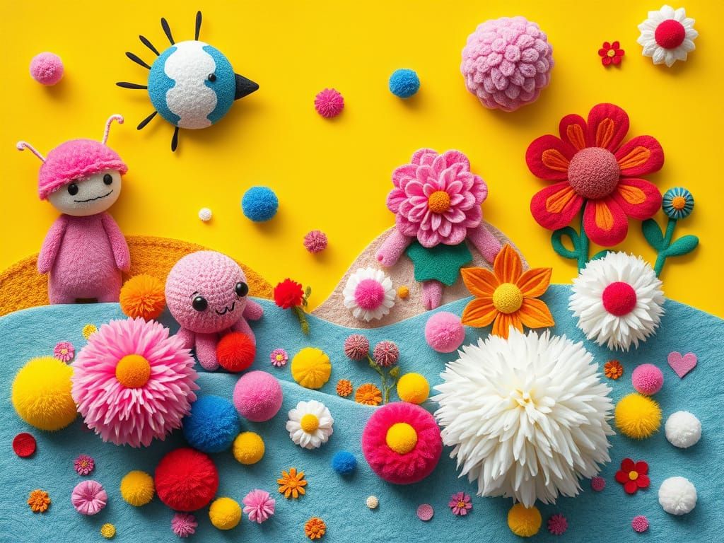 Fluffy Pom Pom Landscape in Matisse and Murakami Style