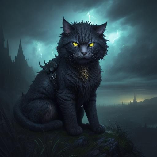 Cat and Dragon Face-Off in Cinematic Painting