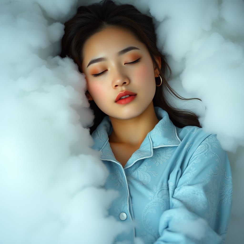 Ethereal Chinese Woman in Dreamy Clouds