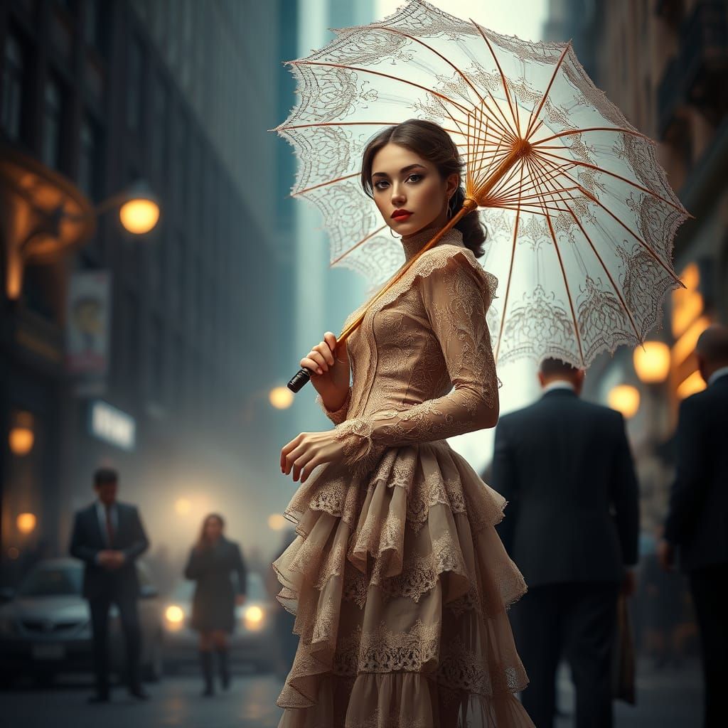 Woman in Gothic Dress on City Street