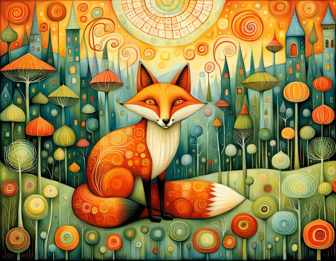 Happy Fennel Fox in Whimsical Style