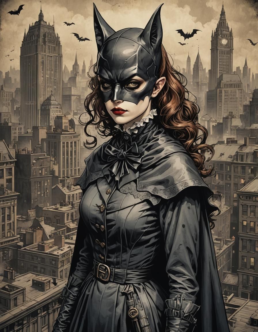 Victorian Batgirl in Gotham City Digital Art
