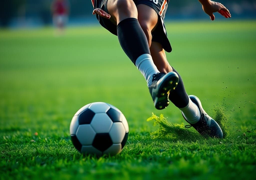 Football Player Kicking Ball: Matte Painting Style