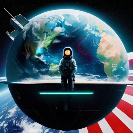 Astronaut Girl Leaves in Neon Spaceship