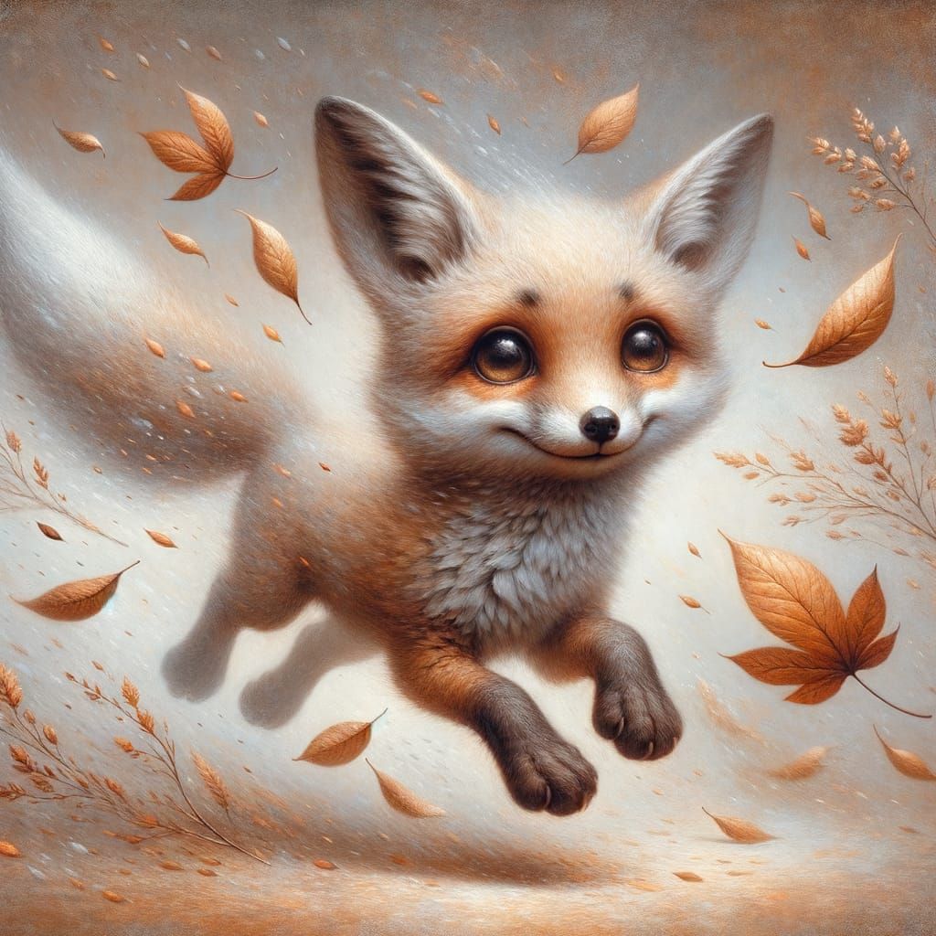 Whimsical Fox Frolicking in Autumn Leaves