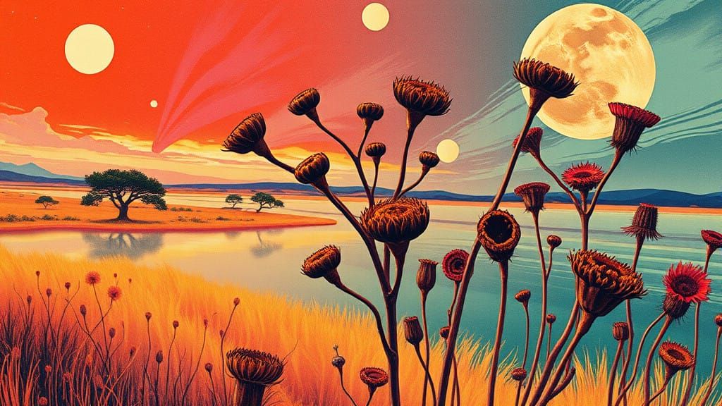 Cosmic Savannah Landscape in Dark Fantasy Style