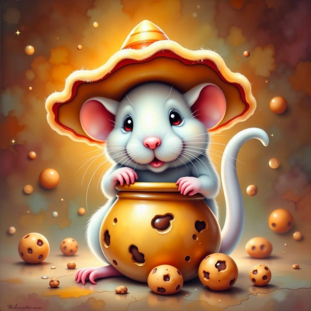 White Rat in Cookie Jar with Sombrero