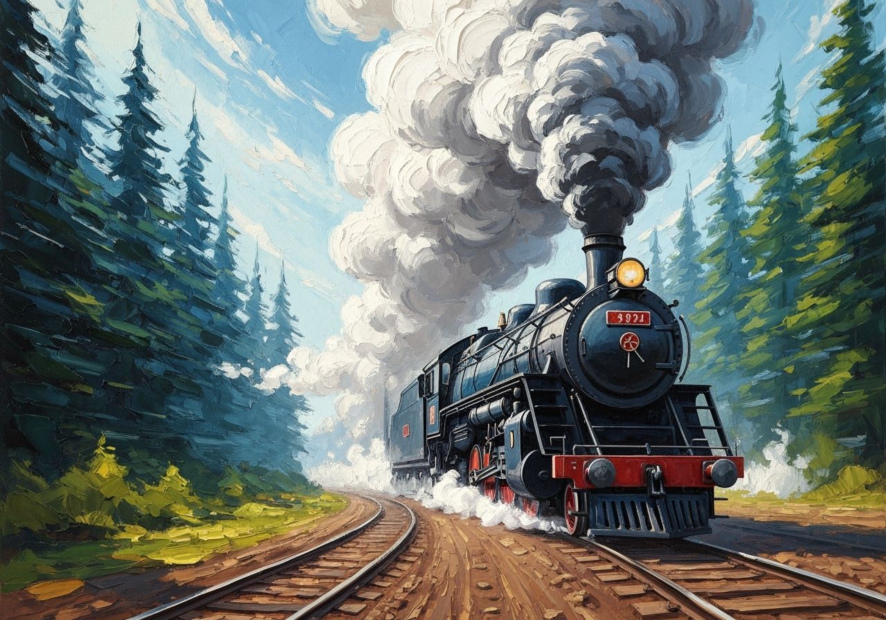 Majestic Steam Train Impasto Gouache Painting