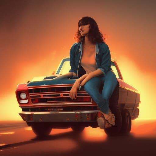 Girl on Red Truck: Hyperdetailed Art Portrait