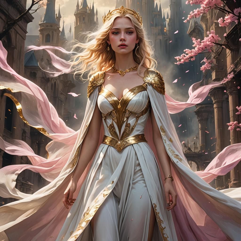 Queen with Golden Cape and Palace Backdrop