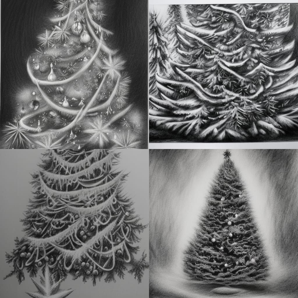 Hyperdetailed Charcoal Drawing of a Christmas Tree
