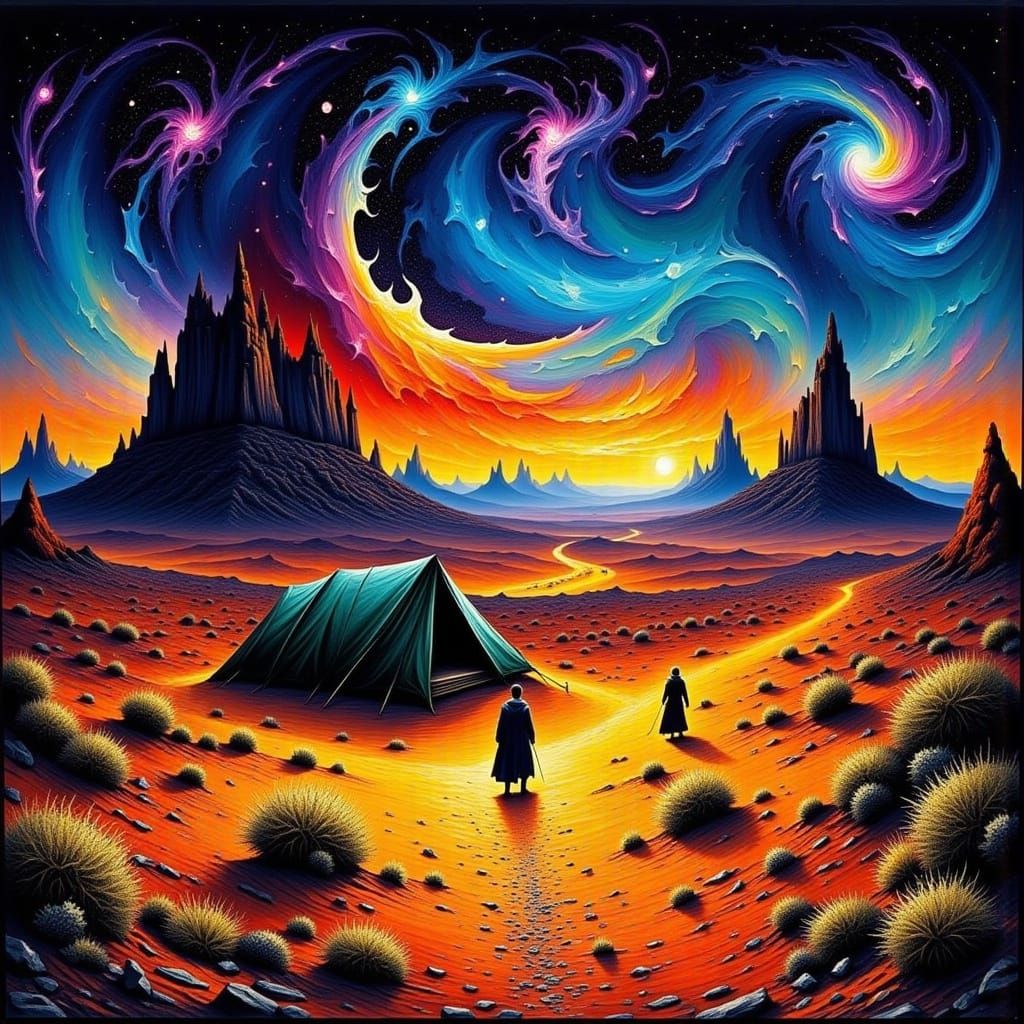 Desert Campout: Nomadic Adventure in Digital Art
