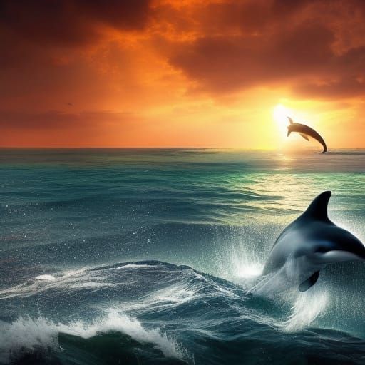 Dolphin's Sunset Leap: A Digital Matte Painting