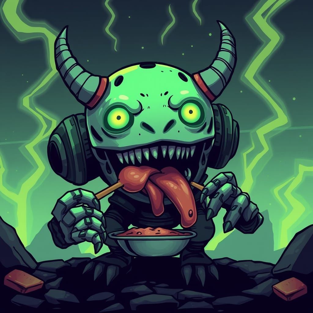 Cyberpunk Monster Devours AI Inputs