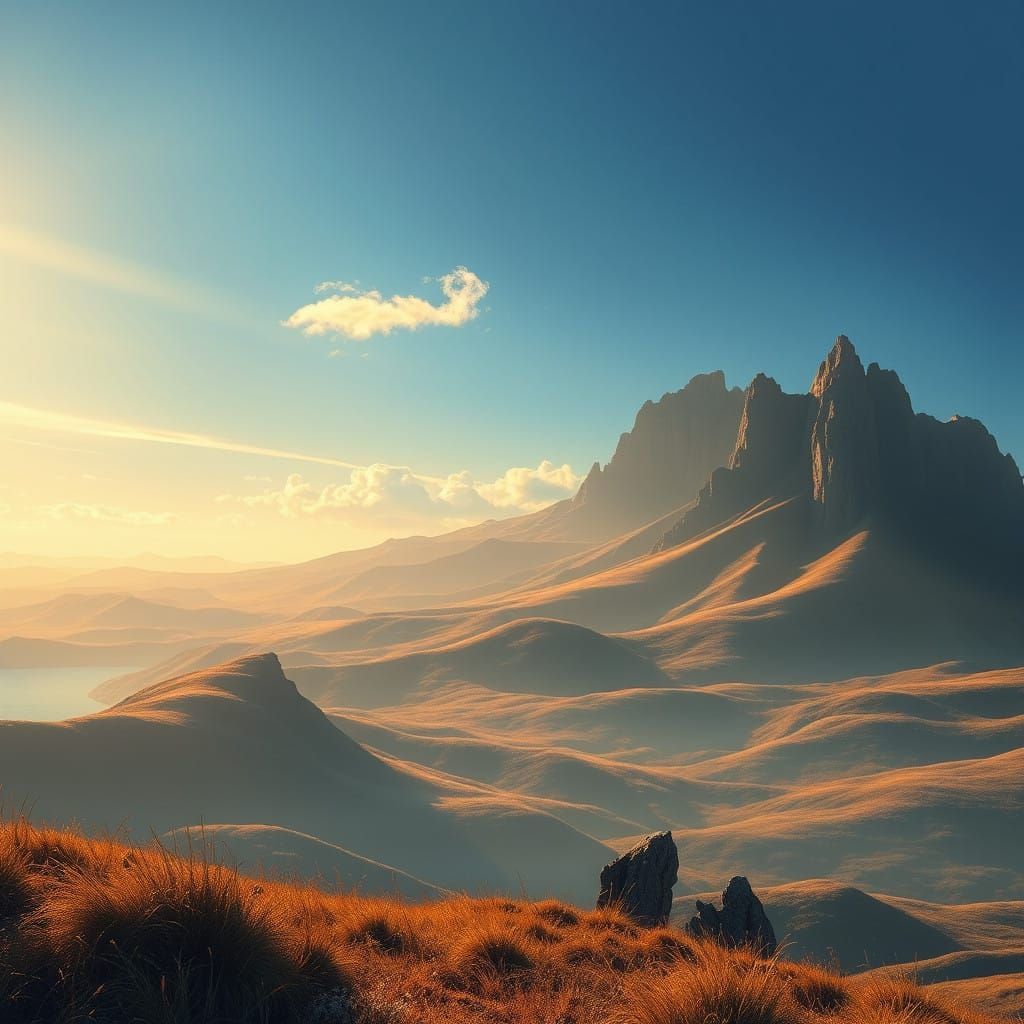 Surreal Sunset Landscape in Golden Hour