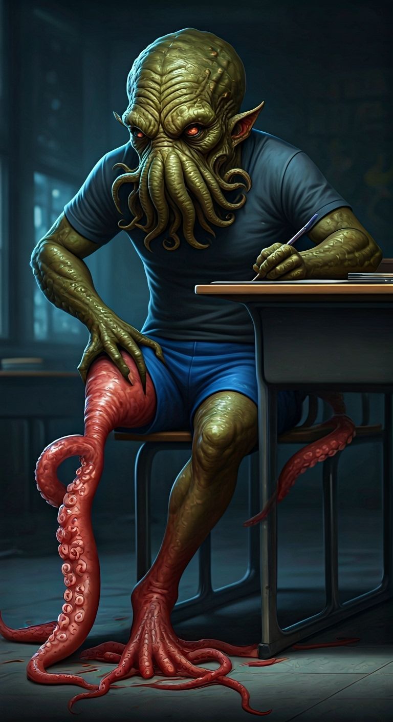 Young Cthulhu Attends School with Octopus Leg: Hyperrealisti...