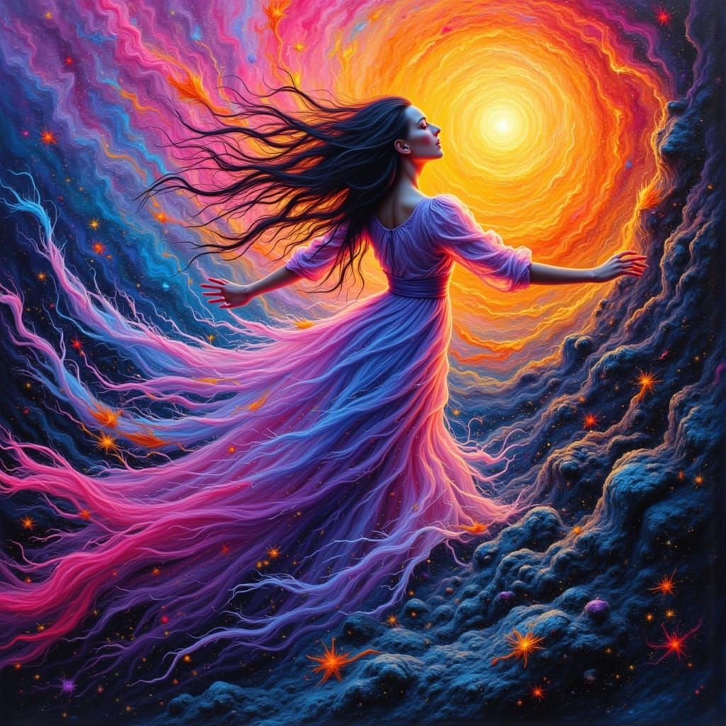 Ghostly Paintbrush Messenger Through Colorful Portal