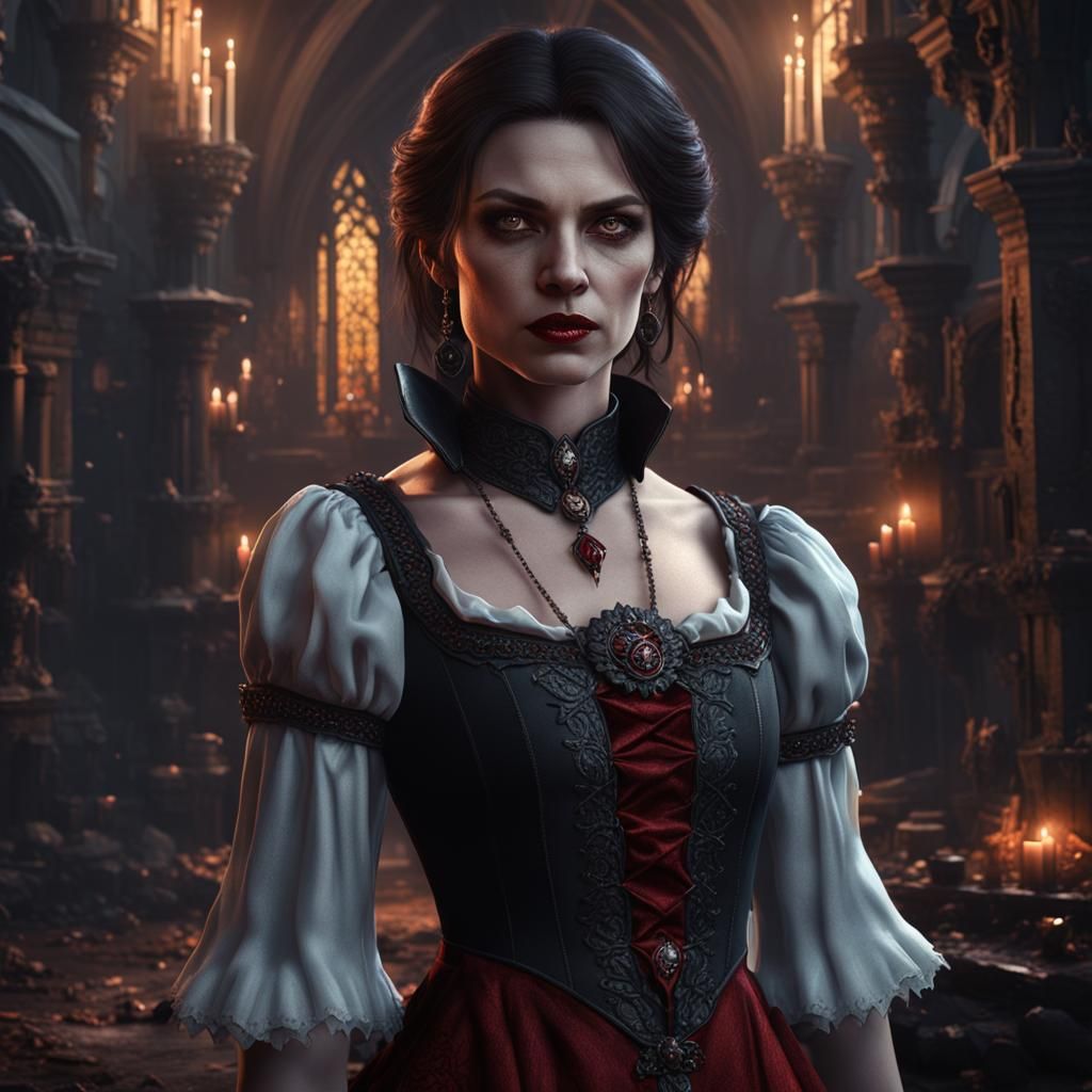 Brunette Female Vampire in Detailed Matte Painting
