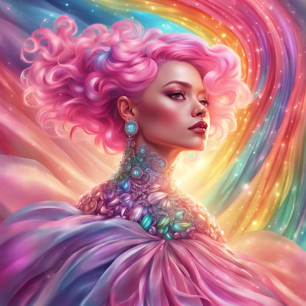 Rainbow Ballgown Digital Art Portrait