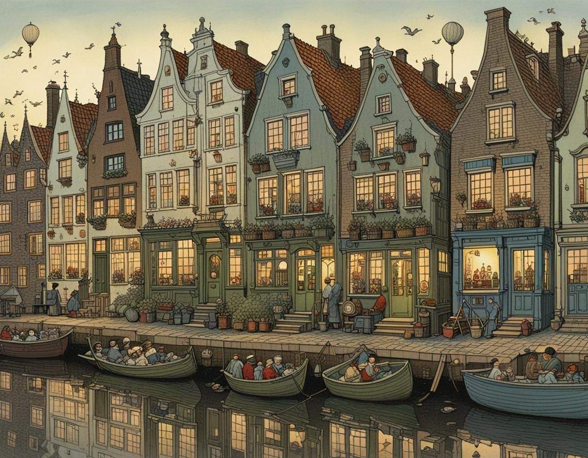 Cozy Dutch Houses in Evening Light