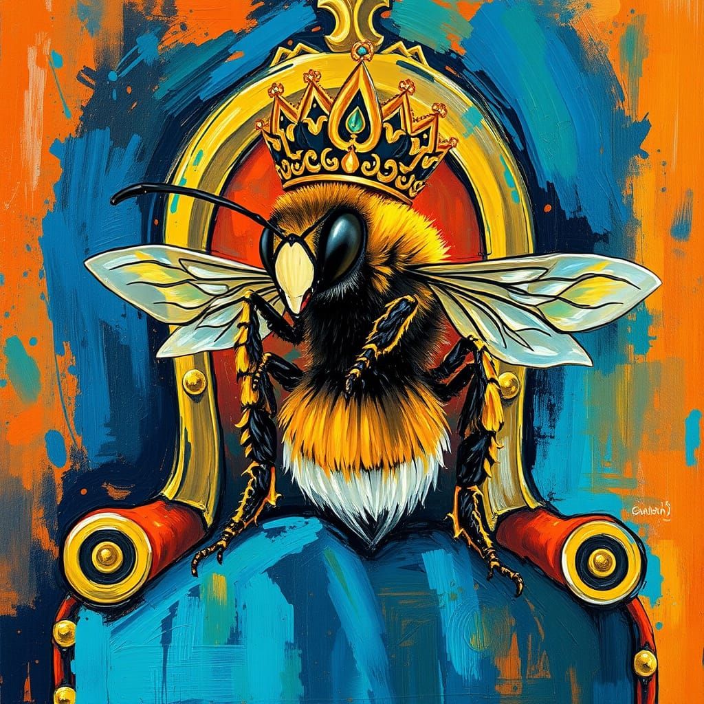 Regal Queen Bee in Vibrant Abstract Art