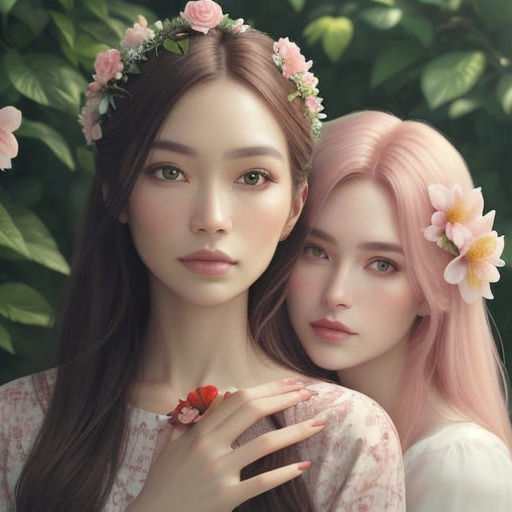 Two Elegant Women in a Botanical Garden