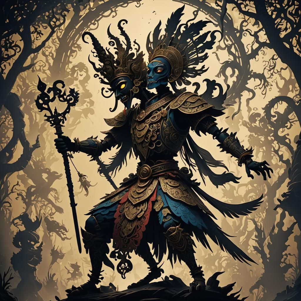 Wayang Puppet Silhouette in Detailed Matte Painting