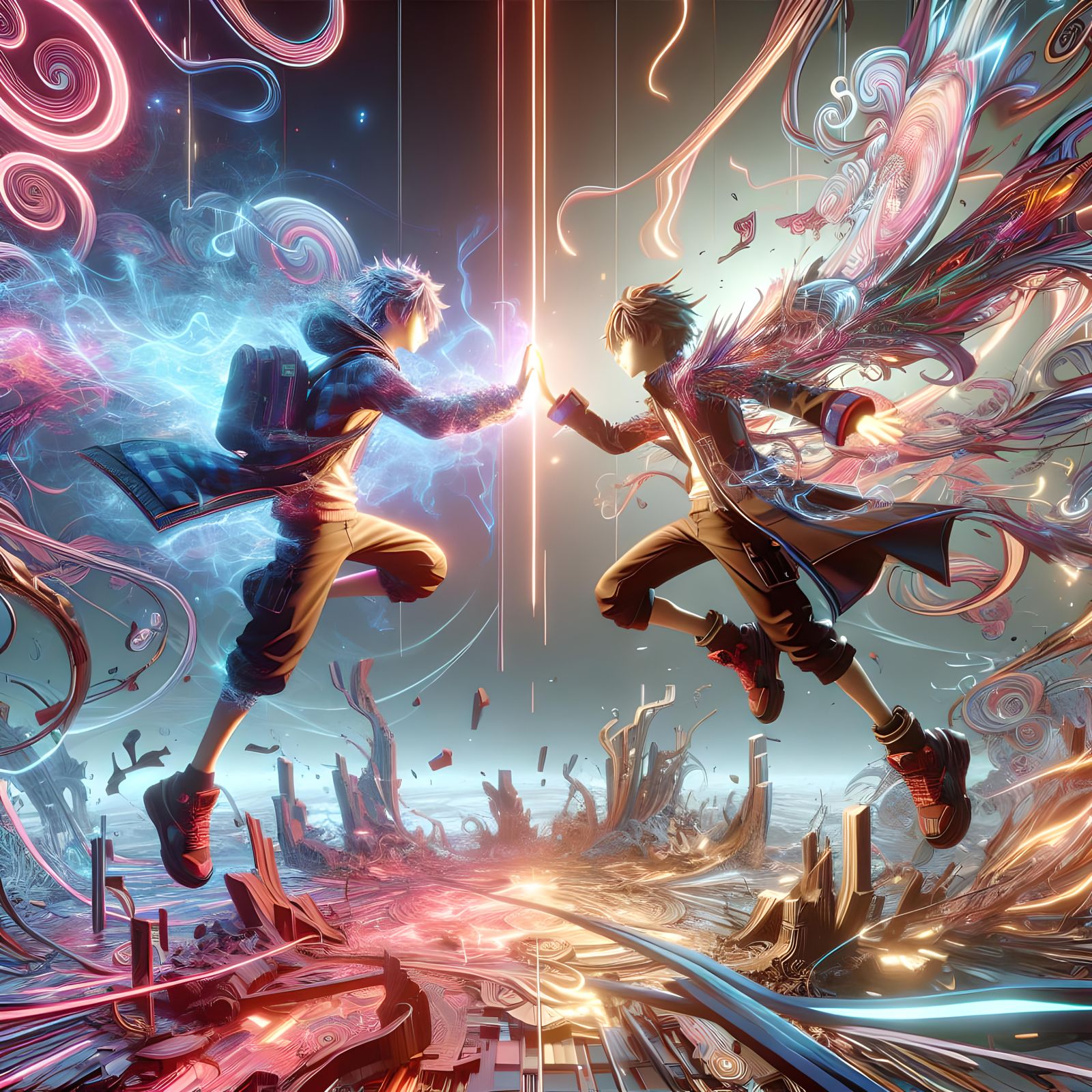 Anime Characters' Magical High-Five Creates Earthquake