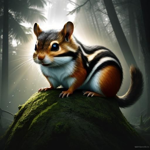 Hyperrealistic Chipmunks on Tree Trunk in 8k