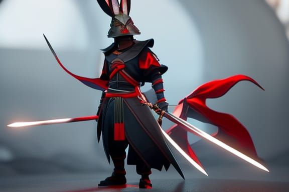 Samurai Rabbit in Dark Fantasy Style
