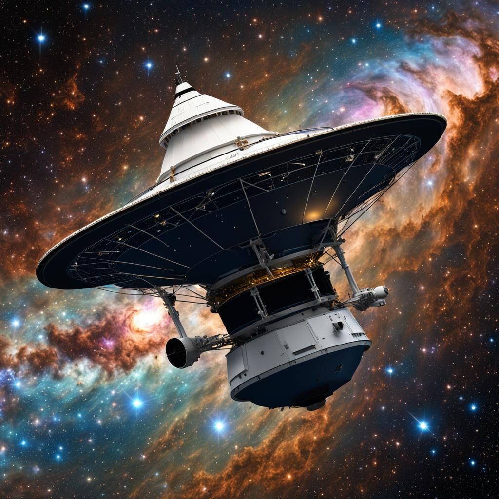 Voyager Spacecraft Soaring Through Cosmic Nebula