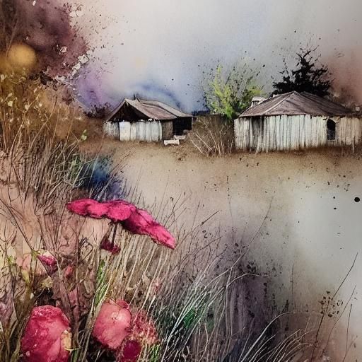 Surreal Post-Apocalyptic Landscape in Watercolor Style