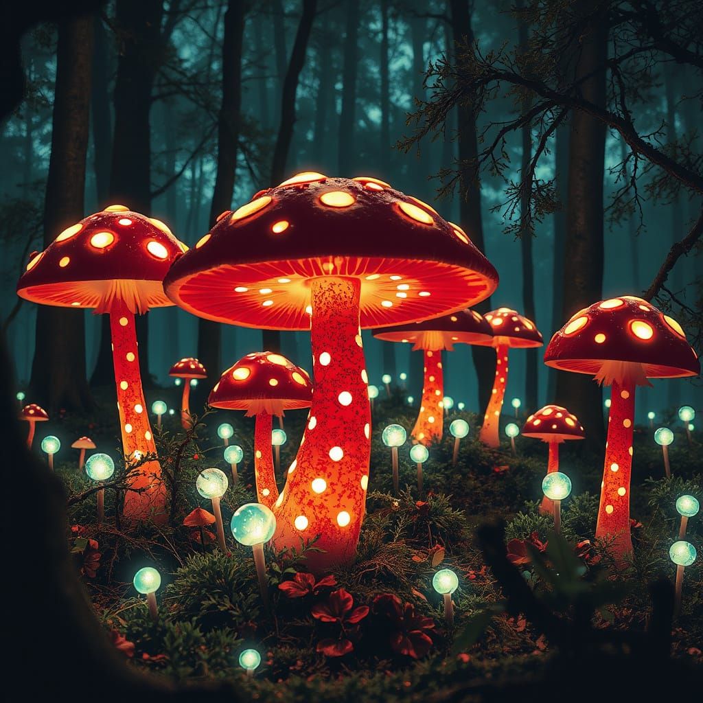 Bioluminescent Mushroom Forest Concept Art