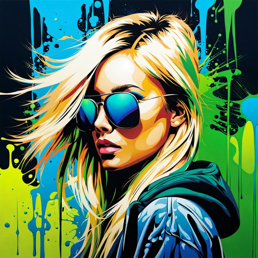 Blond Girl in Inkblot Style with Graffiti Art