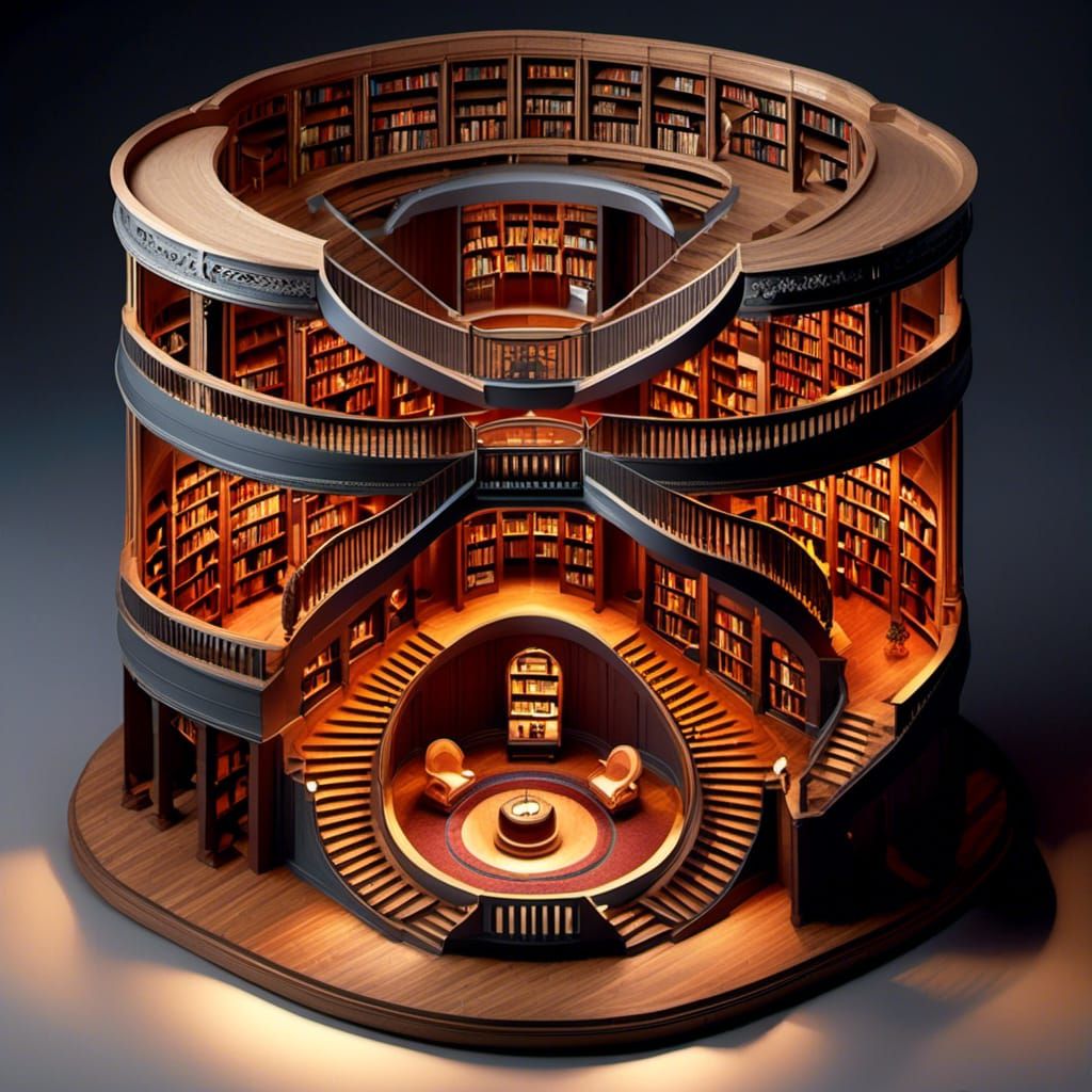 Isometric Library with Spiral Staircase
