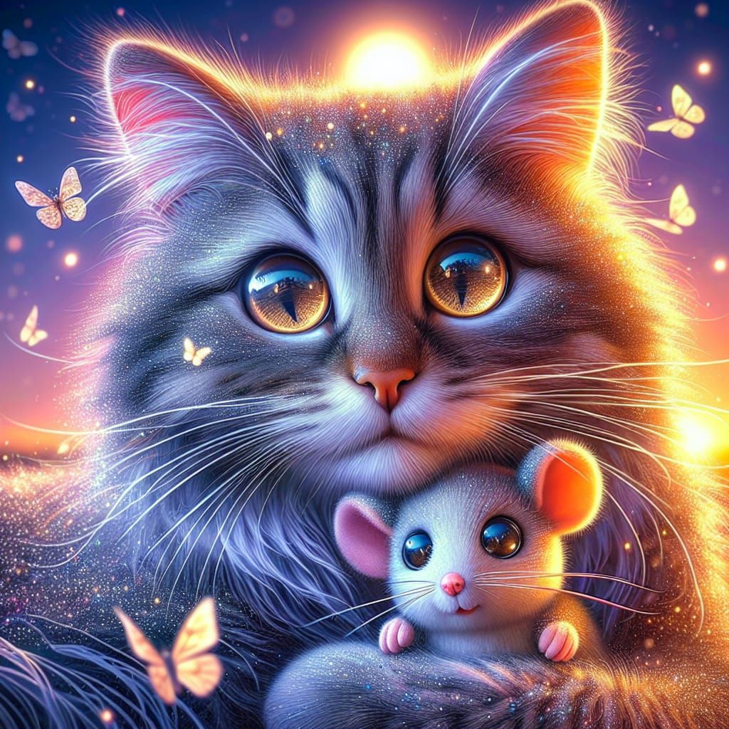 A hyper-realistic digital artwork of an adorable cute tabby ...