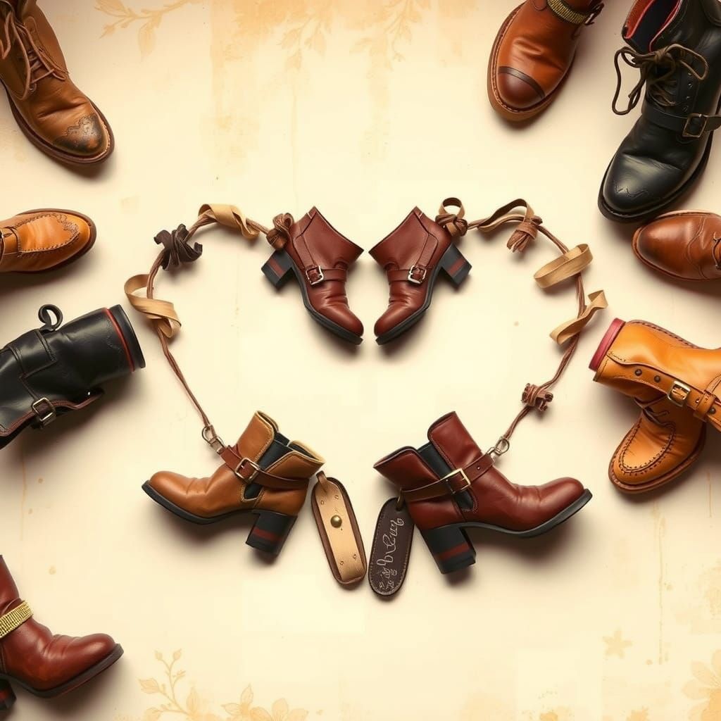 Vintage Leather Heart Motif in Earthy Tones