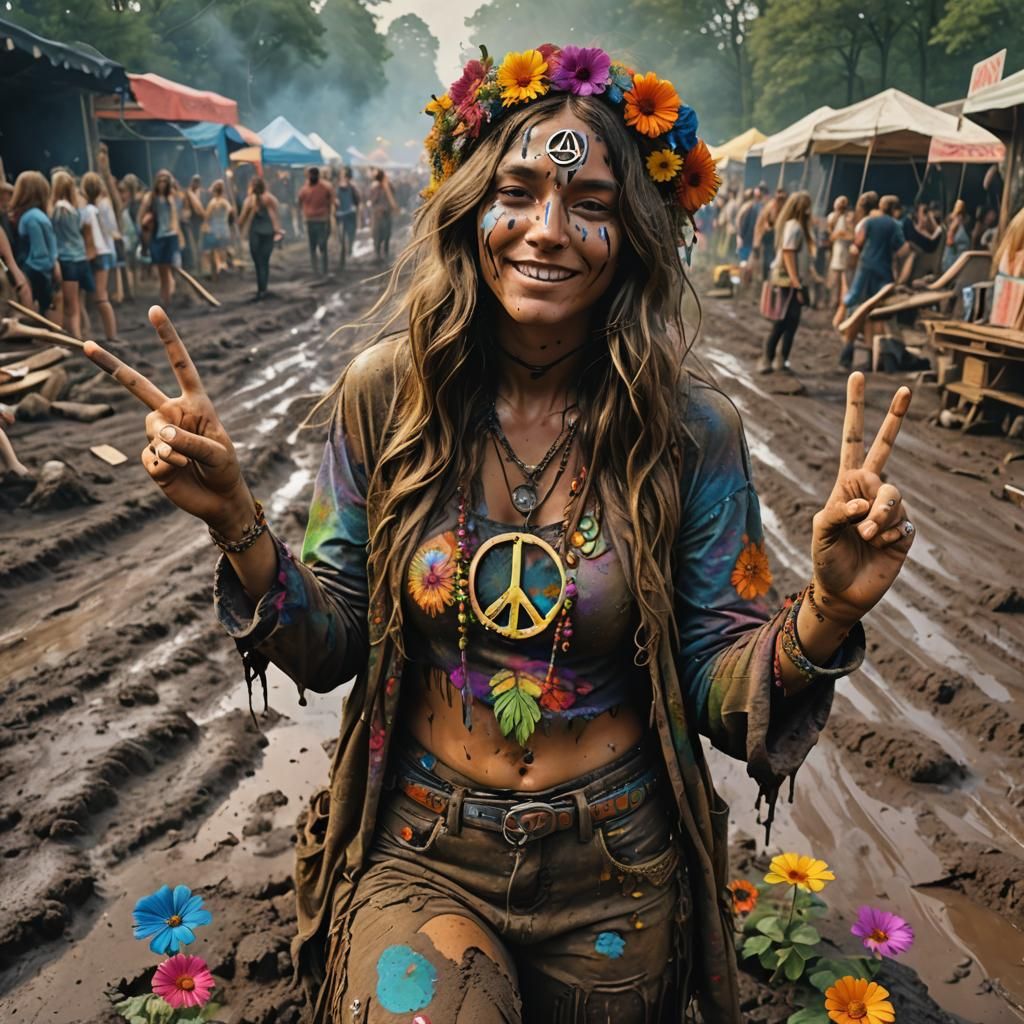 Psychedelic Hippie Girl at Woodstock in Ultra HD