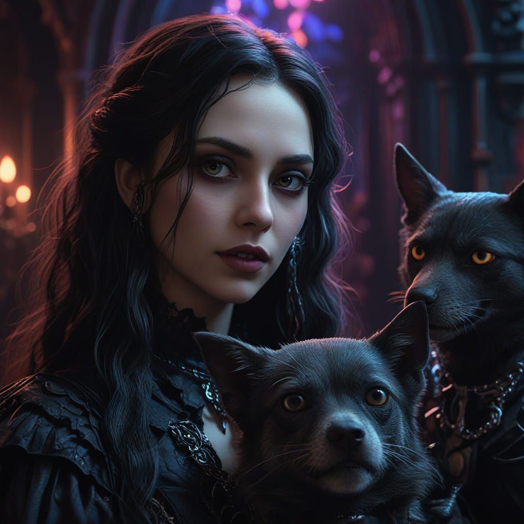 Gothic Dark Fantasy City with Vampires and Neon Lights