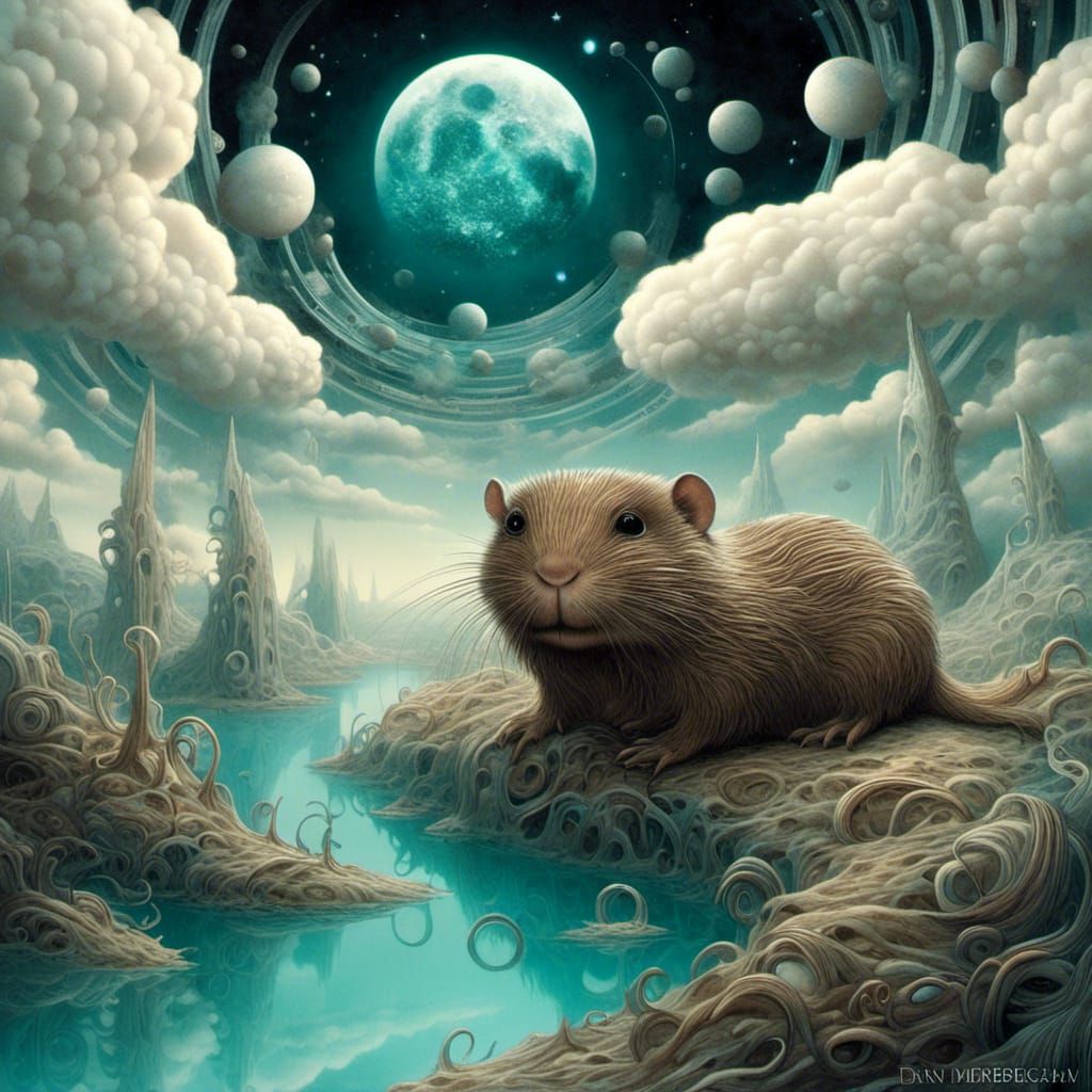 Hyperdetailed Alien Landscape with Fluffy Muskrat